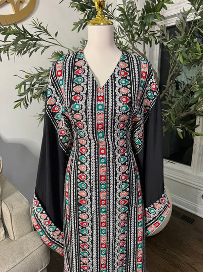 Traditional Embroidered Modest Dress with Adjustable Waist