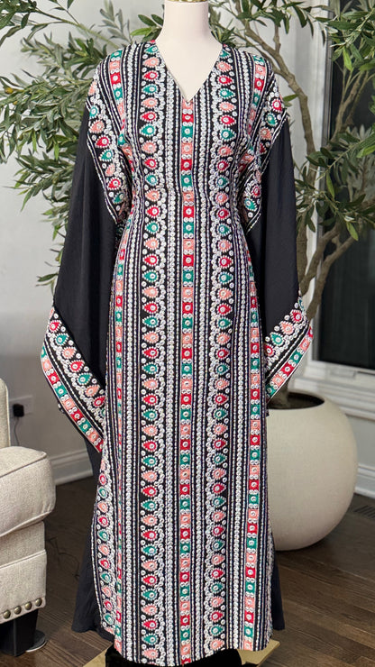Traditional Embroidered Modest Dress with Adjustable Waist