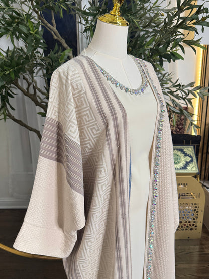 1 pcs Butterfly Crystal Beaded embellished Modest Ivory Abaya Bisht