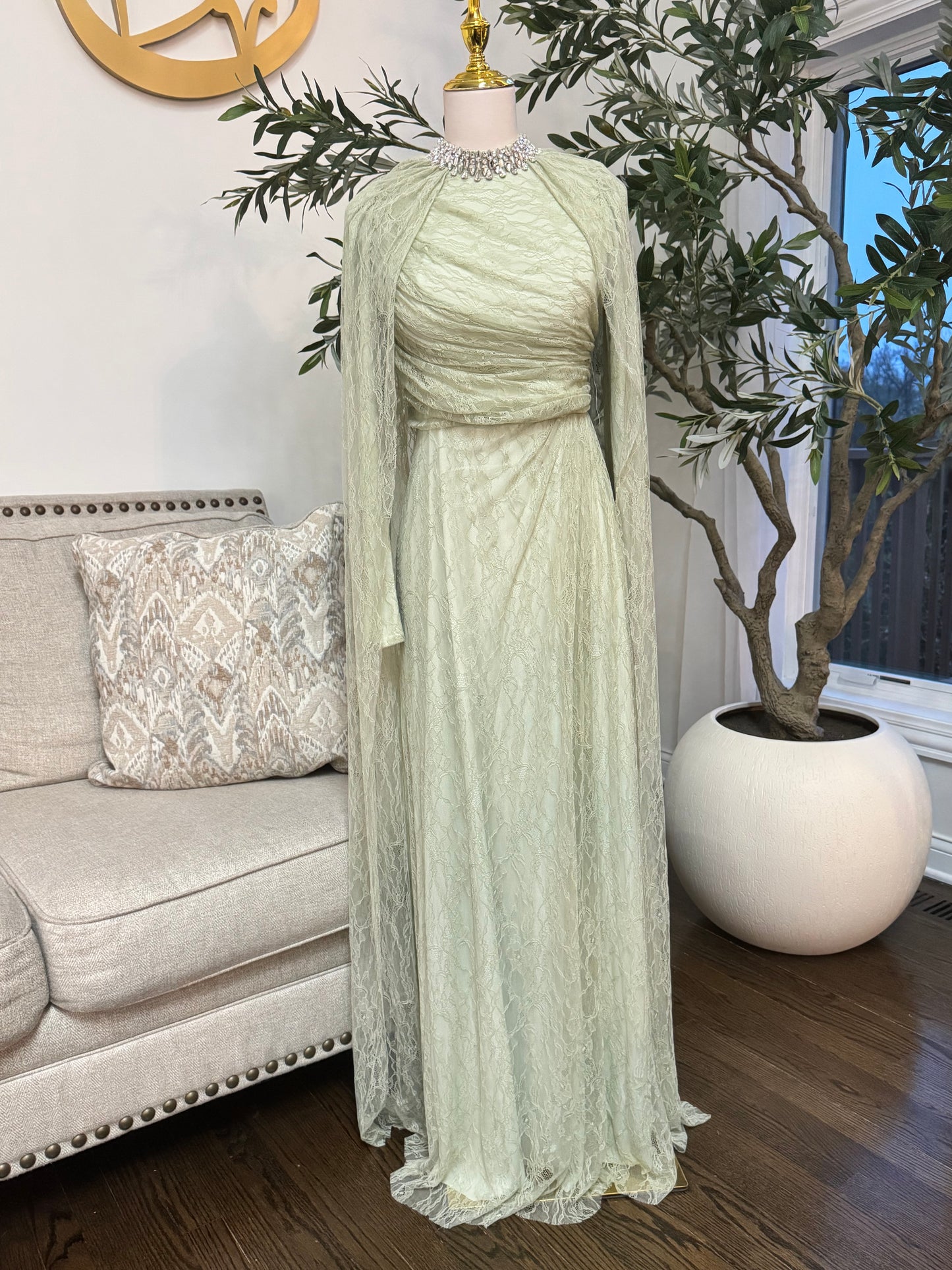 Crystal Grace Gown Turtle neck Lace Evening Dress