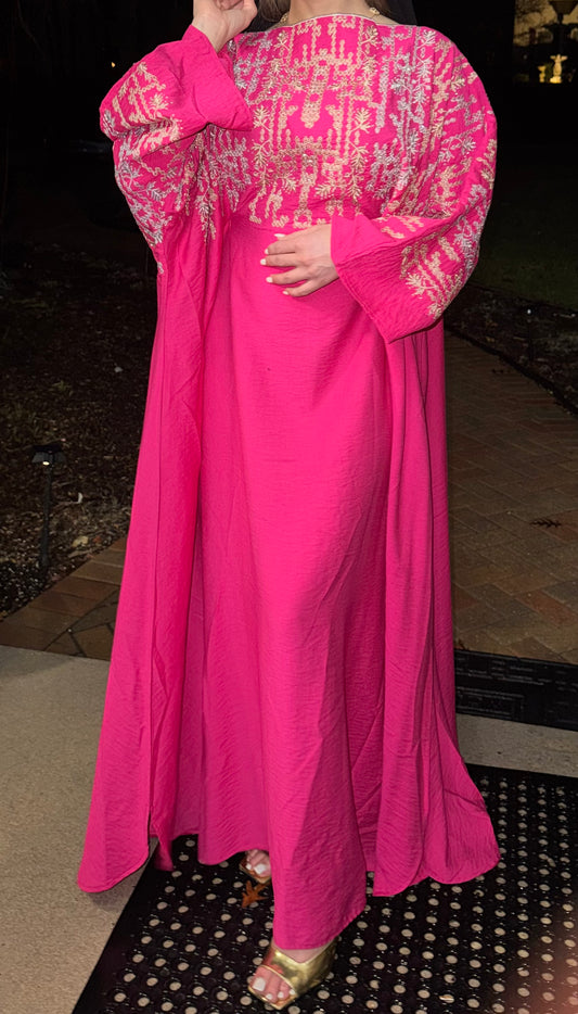 Traditional Embroidered Modest Dress with Adjustable Waist