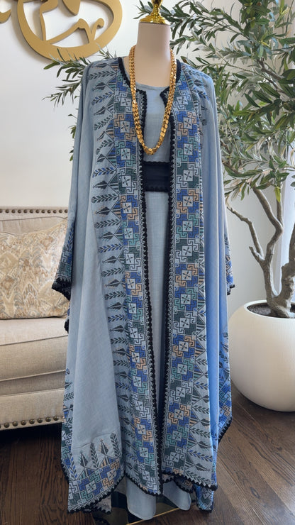 Luxurious embroidered Tatreez Butterfly Thobe Abaya set