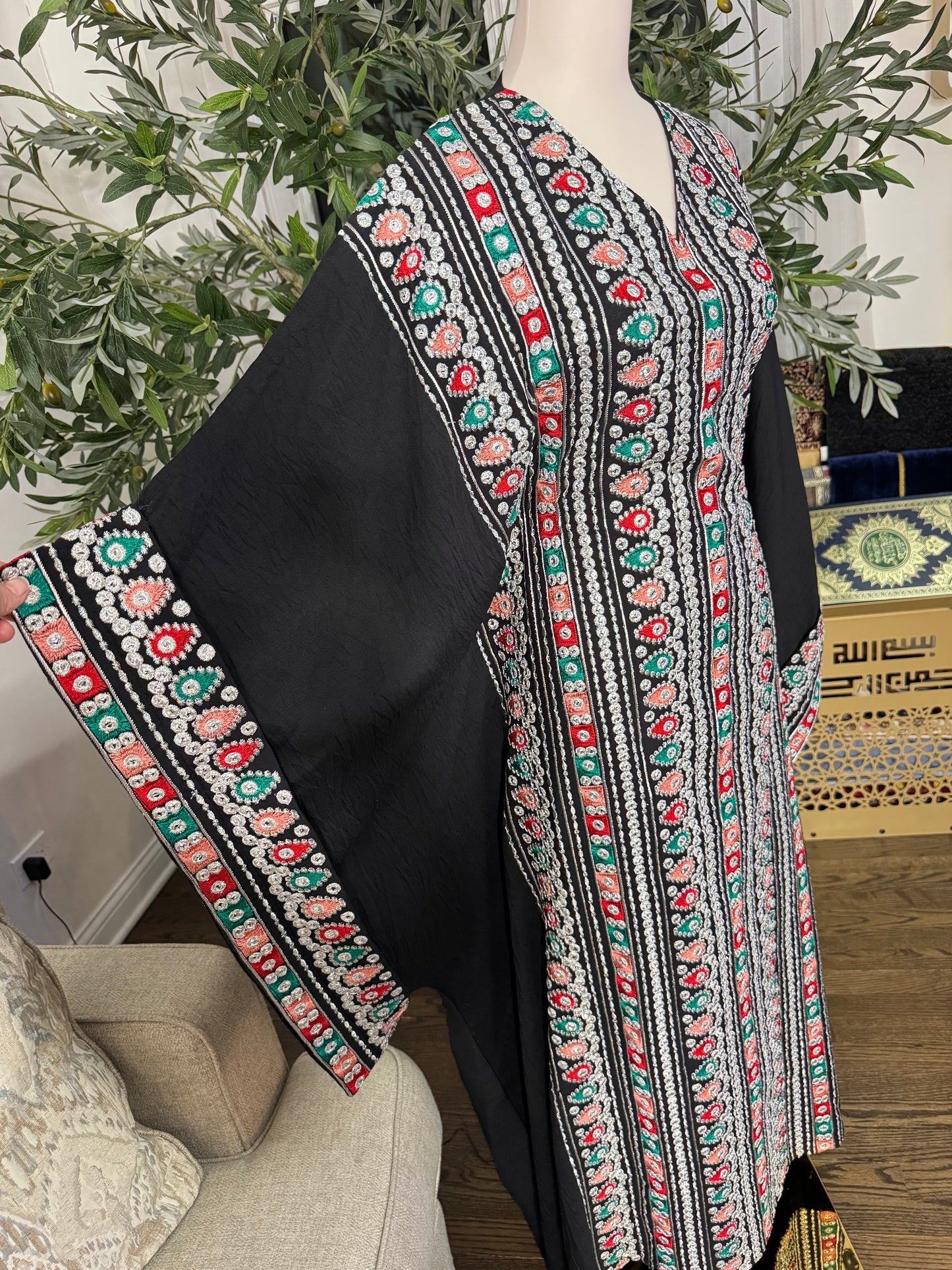Traditional Embroidered Modest Dress with Adjustable Waist