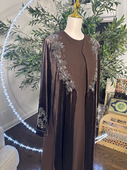 Velvet Beaded A Line Abaya set