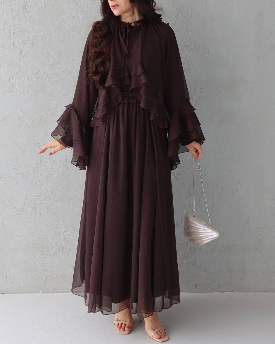 3 PCs Graceful Chiffon Ruffle Skirt Set