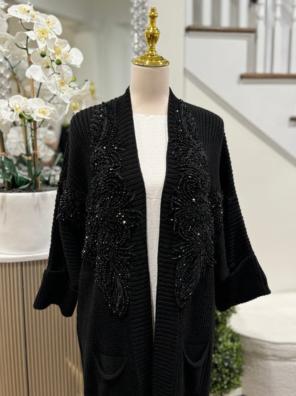 Embellished Beaded Knit Long Cardigan Jacket