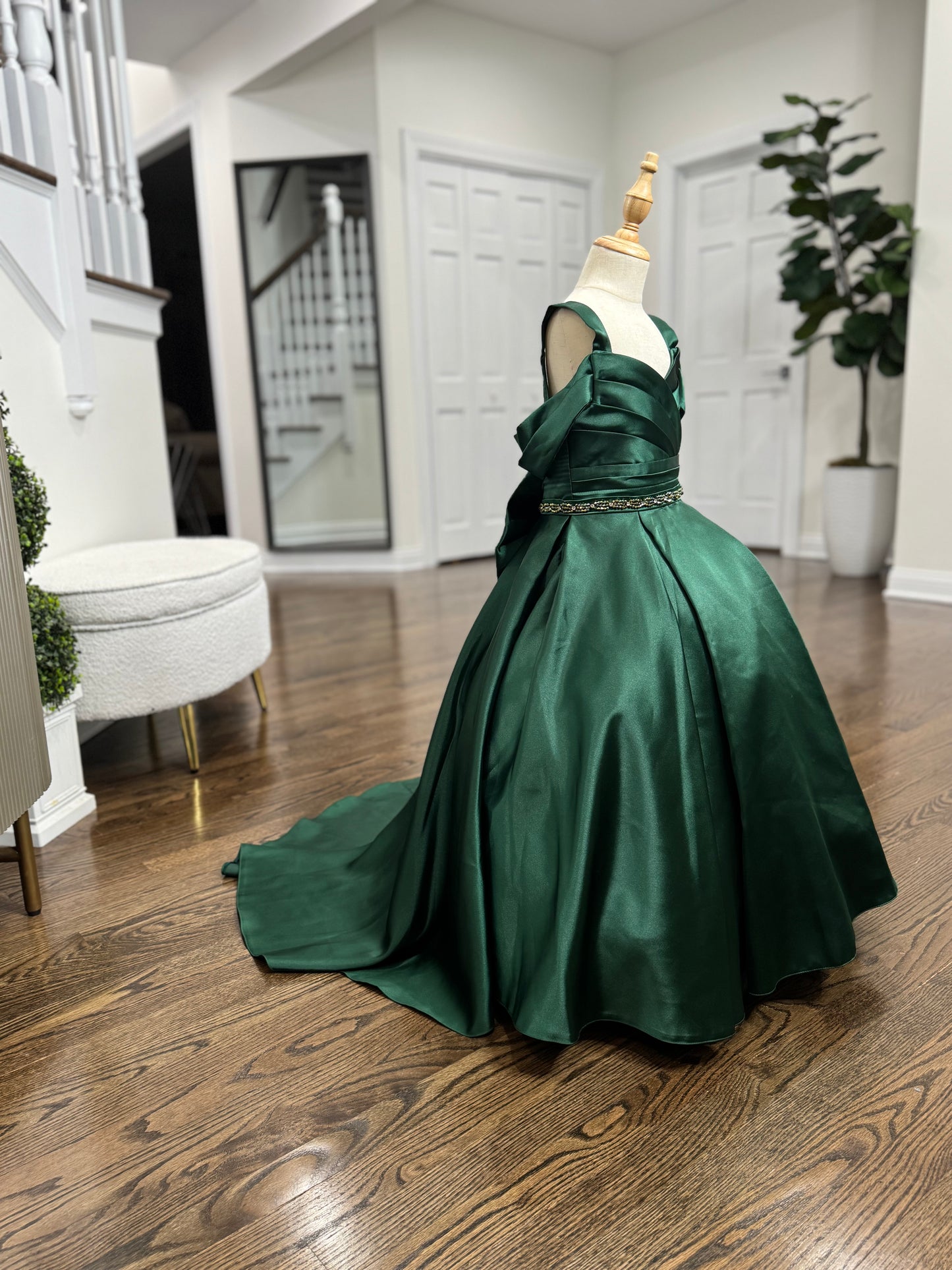 Sara Luxury GREEN Beaded lace Puffy Flower Girl Dress