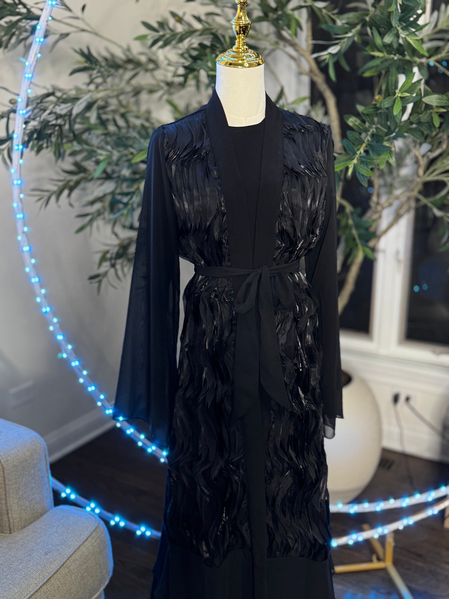 3 Pcs fancy Organza / chiffon Abaya Set