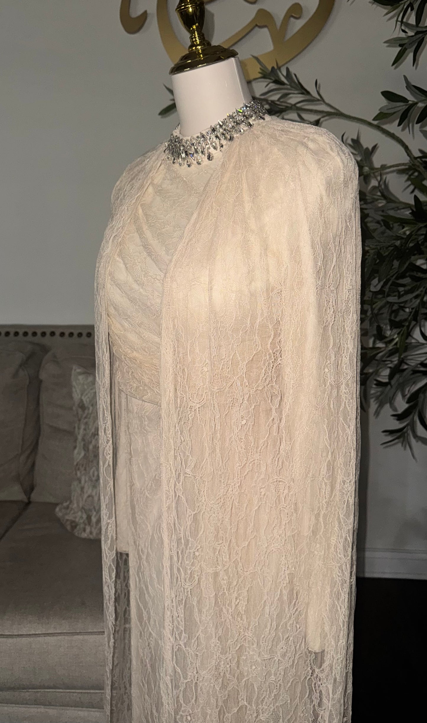 Crystal Grace Gown Turtle neck Lace Evening Dress