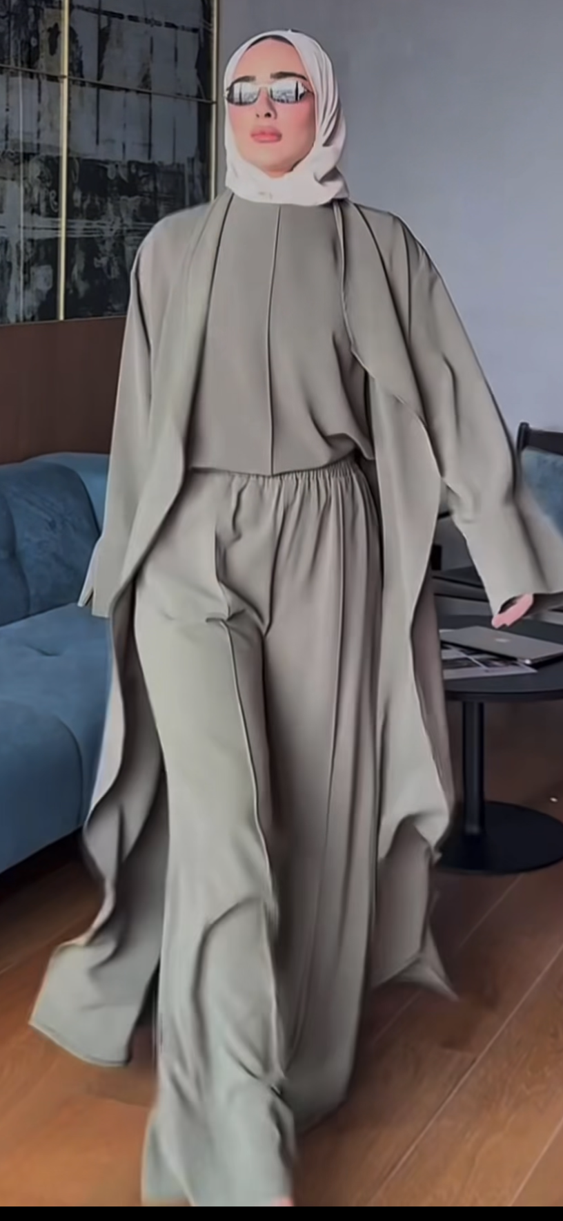 3 Pcs Modest Luxurious pants set with matching long cardigan abaya