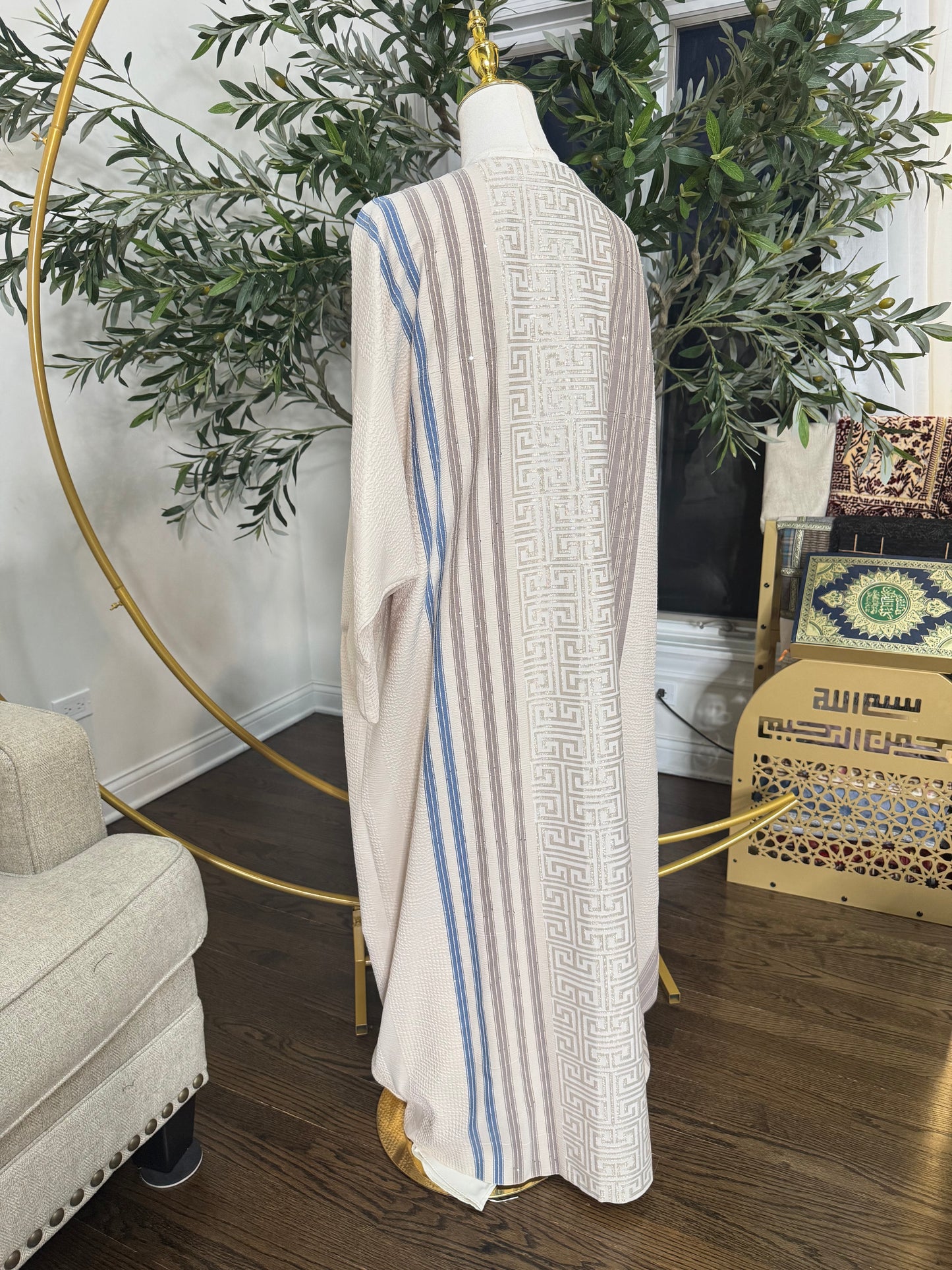 1 pcs Butterfly Crystal Beaded embellished Modest Ivory Abaya Bisht