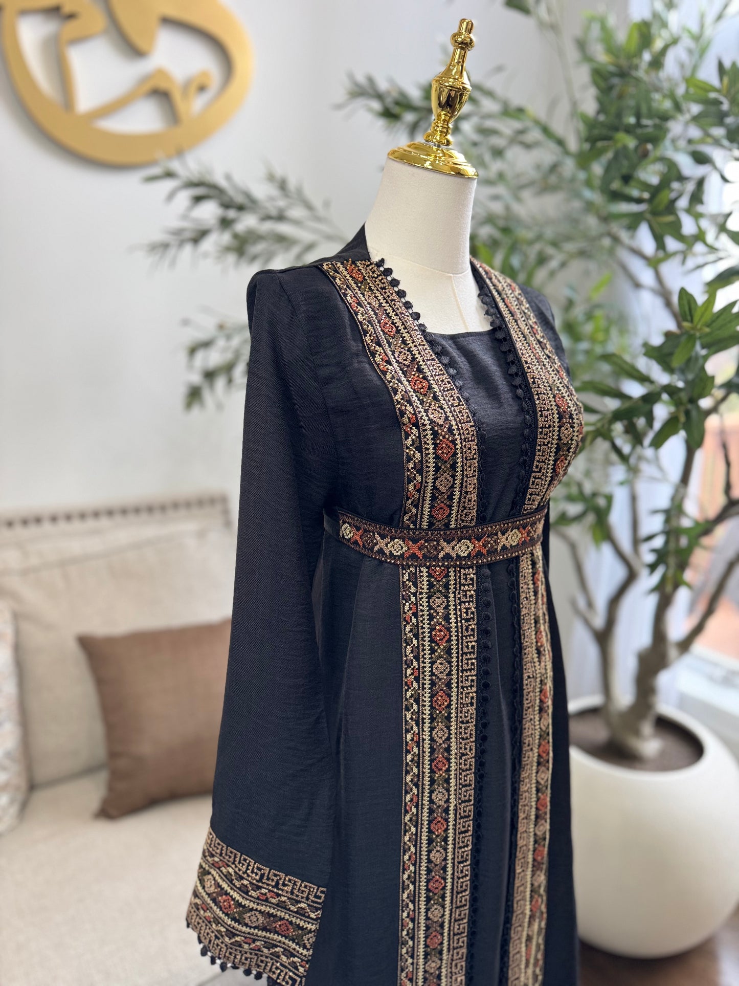 3 pcs Palestinian traditional embroidered tatreez open abaya Thobe