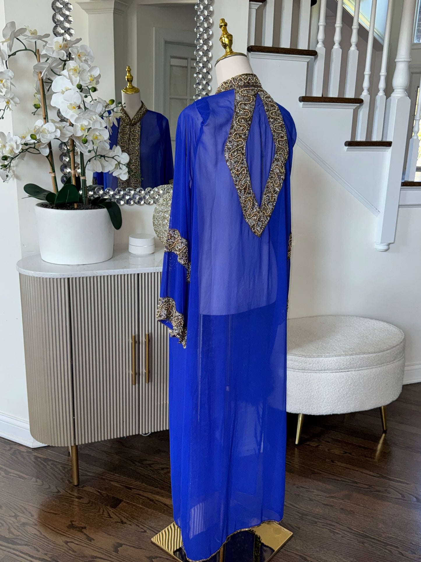 Stunning Sheer Chiffon Embellished Beaded Open Abaya