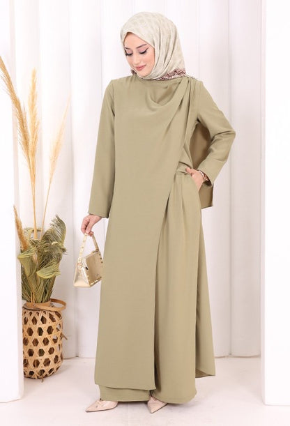 2 Pcs Long Tunic With Wide Pant Set
