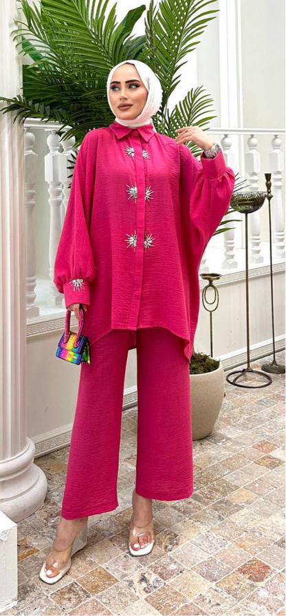 Casual Beaded Pants Set