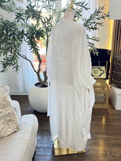 White Sheer Organza Embroidery Bridal Cardigan Open Abaya