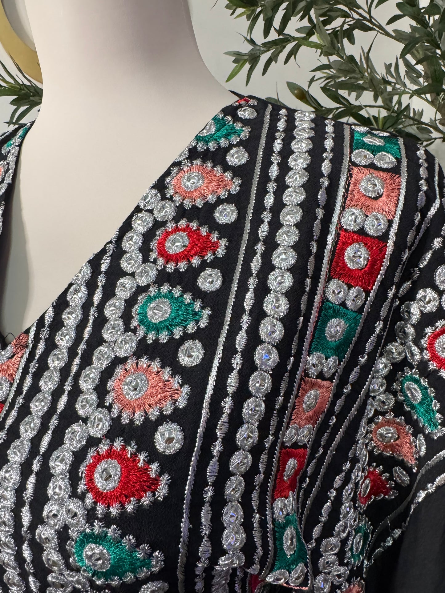 Traditional Embroidered Modest Dress with Adjustable Waist