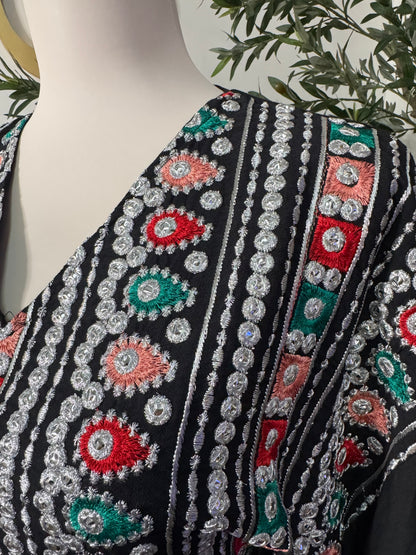 Traditional Embroidered Modest Dress with Adjustable Waist