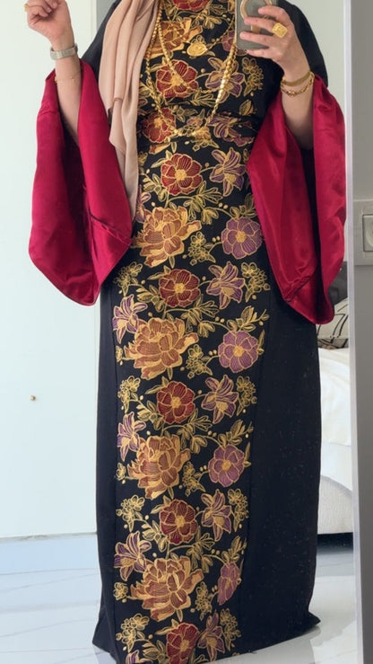 Mermaid Floral Embroidered Thobe with Satin Sleeves