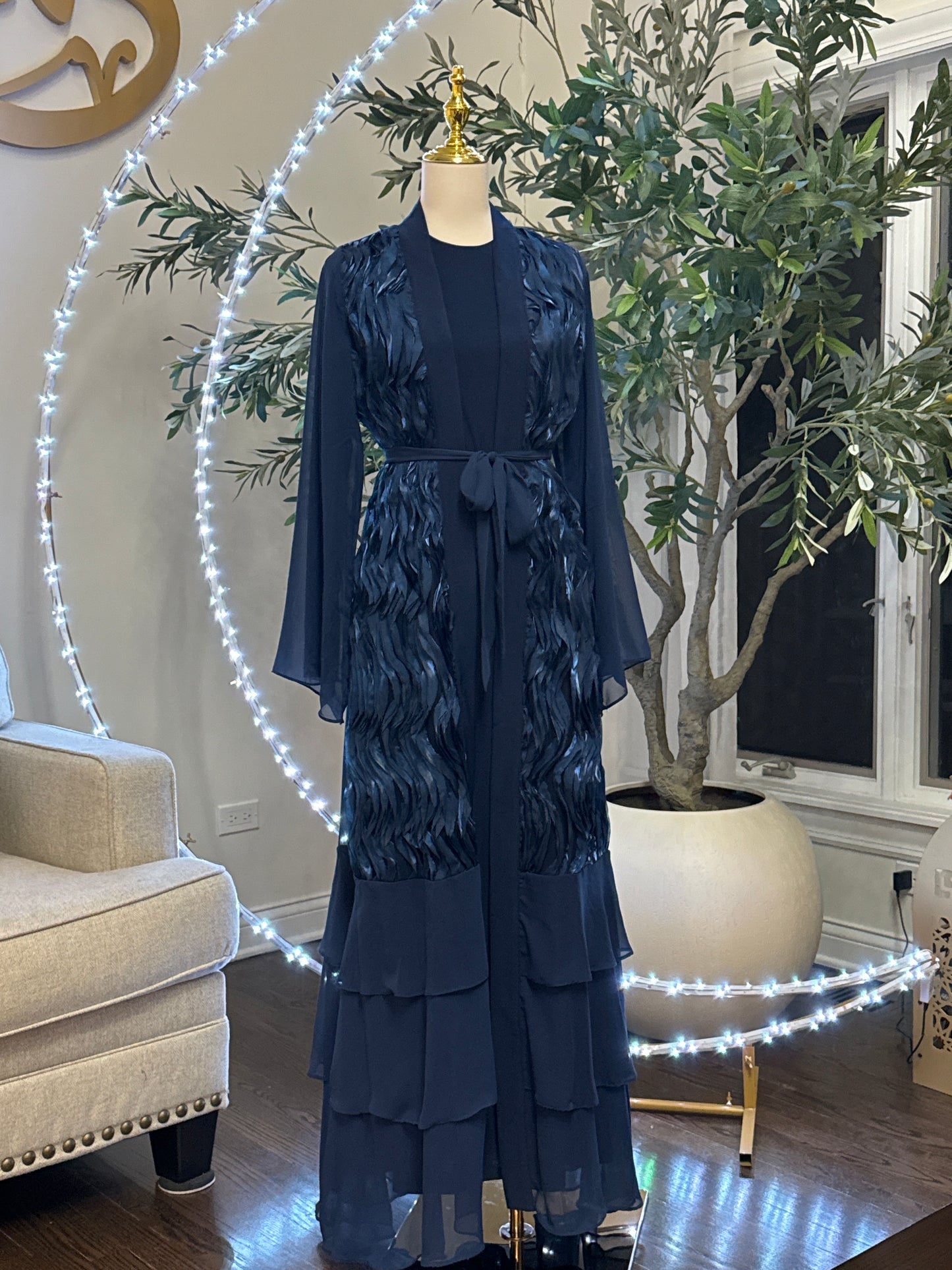 3 Pcs fancy Organza / chiffon Abaya Set