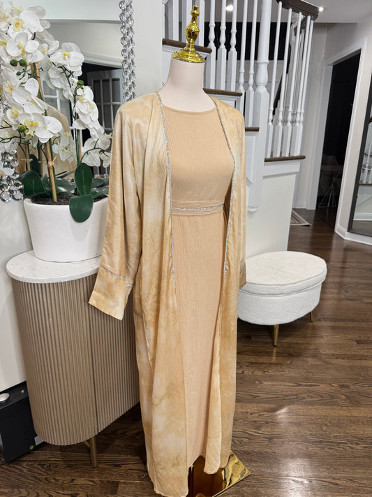 Tie-dyed with crystal Abaya set