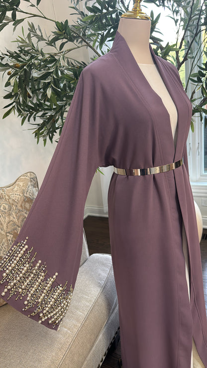 Lavander Pearl and Bead Open Abaya