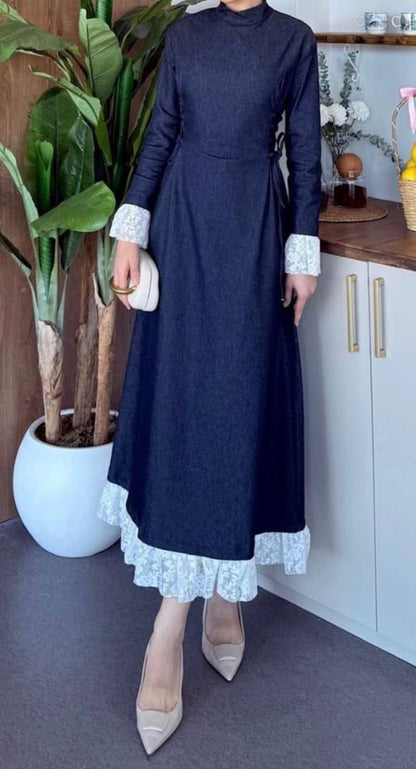 Lace Trim Denim Elegance Dress
