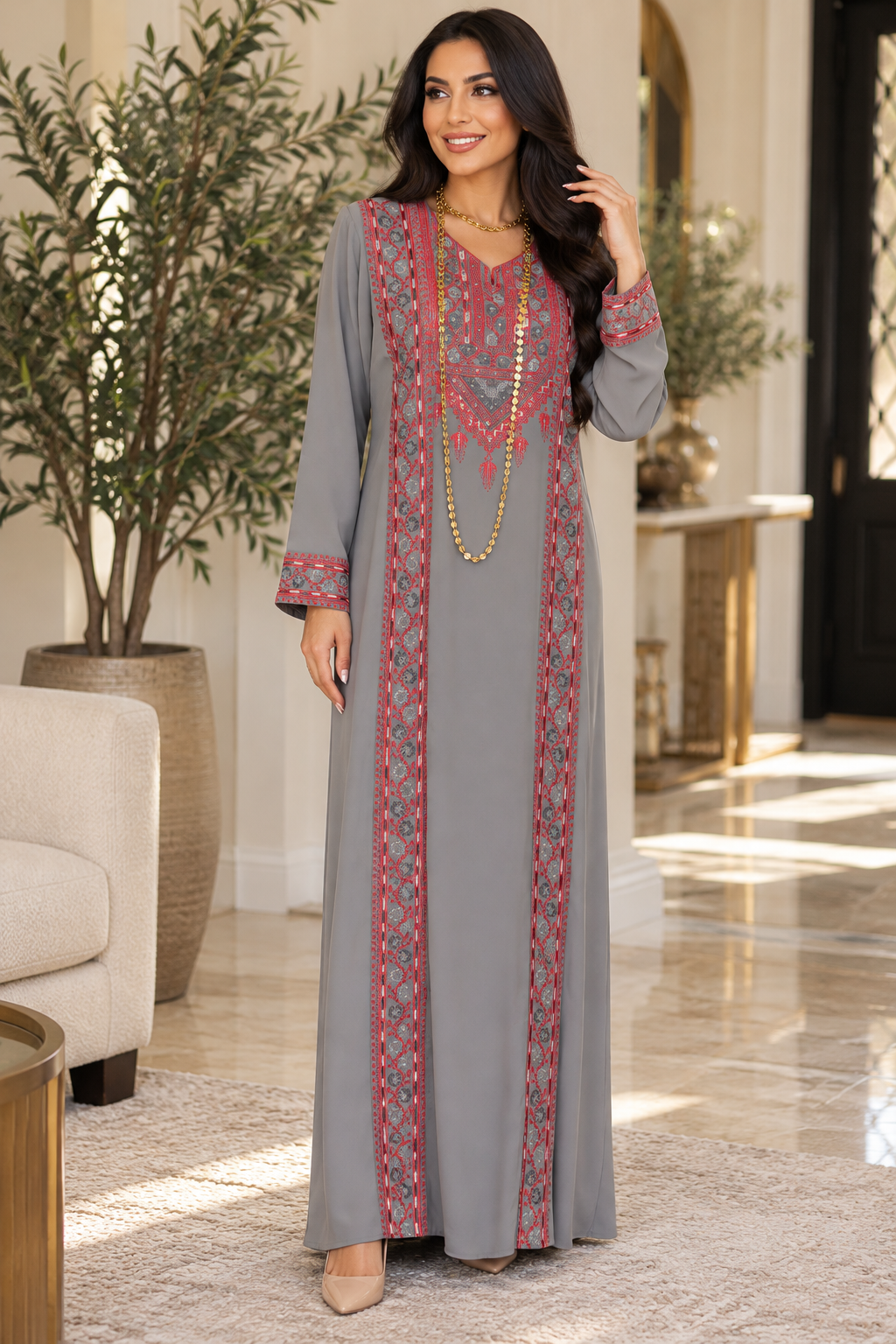 embroidered Tatreez Palestinian gray Thobe