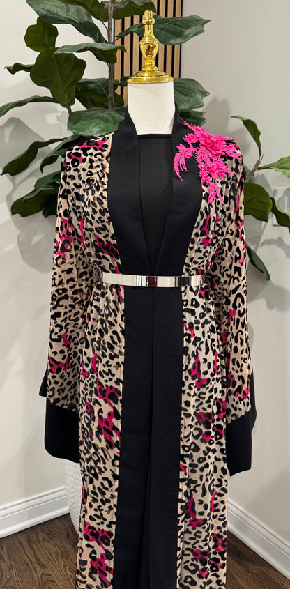 Leopard / Cheetah Tulle Velvet Prints Open Abaya