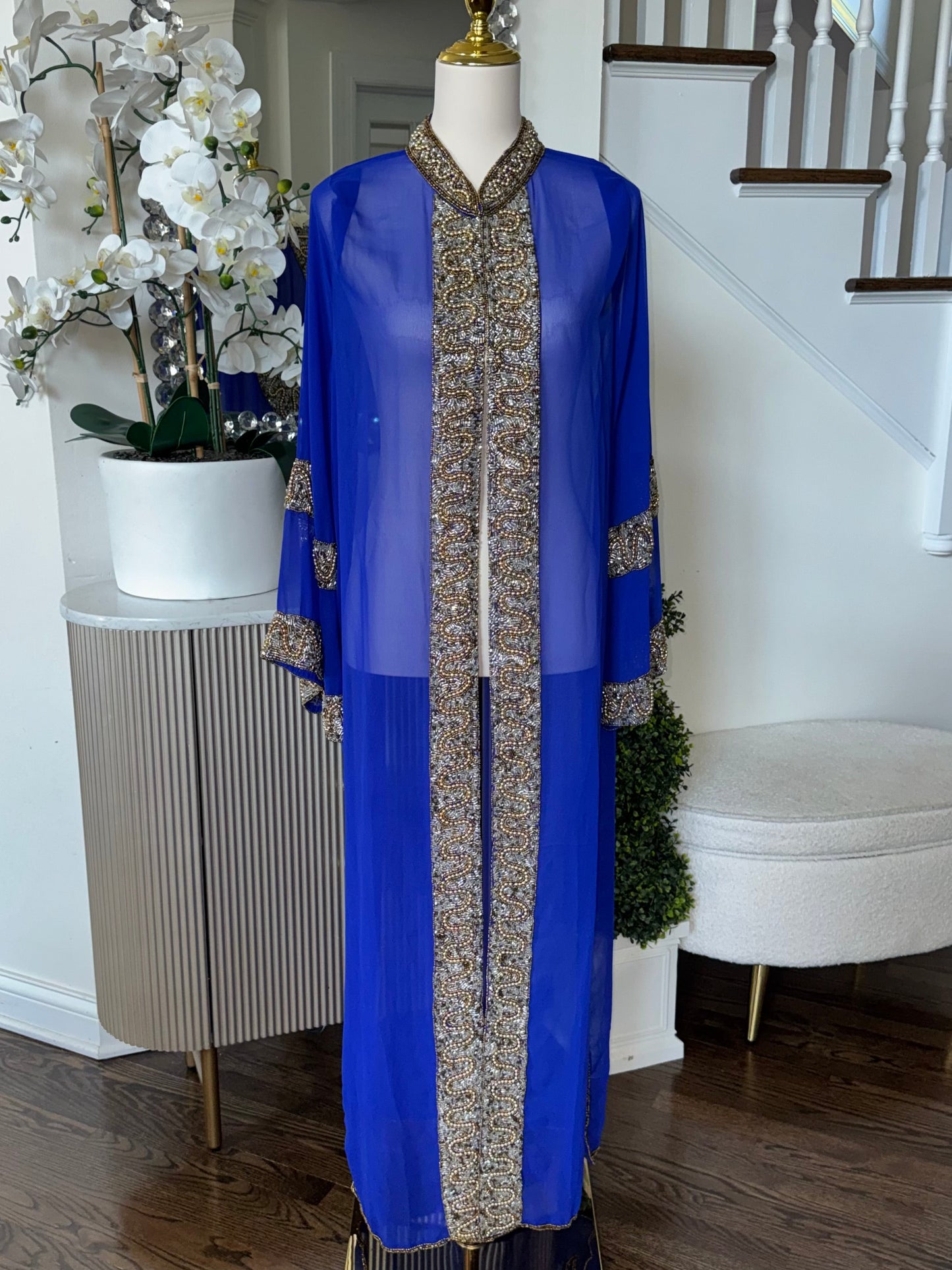 Stunning Sheer Chiffon Embellished Beaded Open Abaya