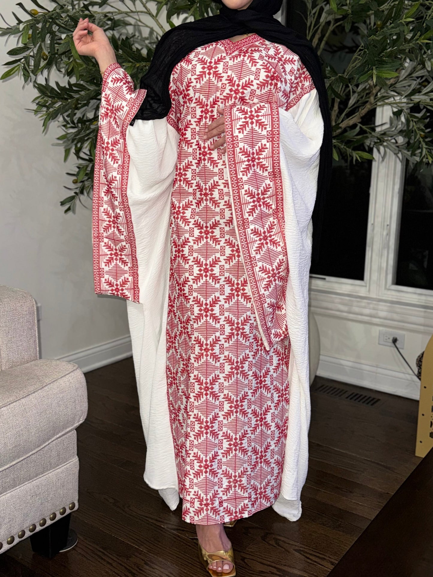 Palestinian Tatreez Traditional Embroidered Modest Butterfly Dress