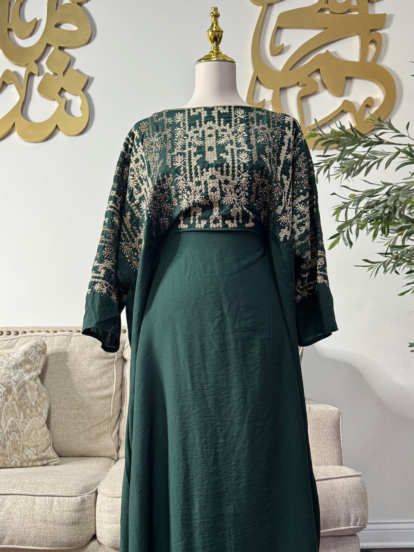 Traditional Embroidered Modest Dress with Adjustable Waist