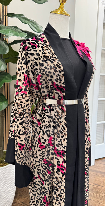 Leopard / Cheetah Tulle Velvet Prints Open Abaya