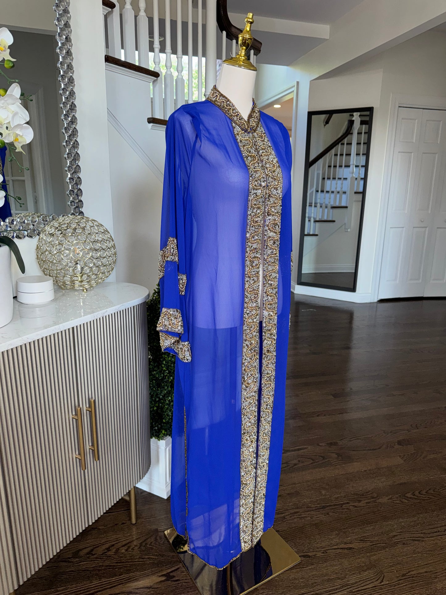 Stunning Sheer Chiffon Embellished Beaded Open Abaya