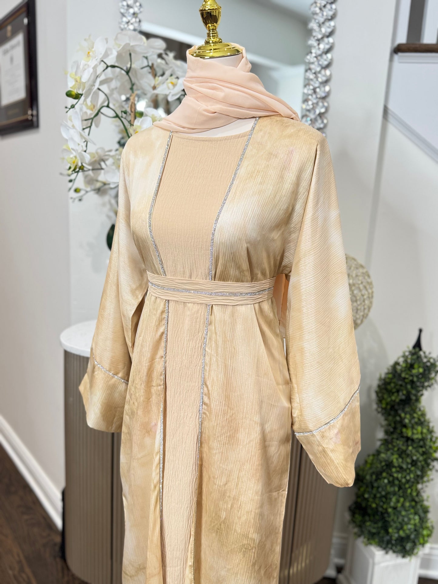 Tie-dyed with crystal Abaya set