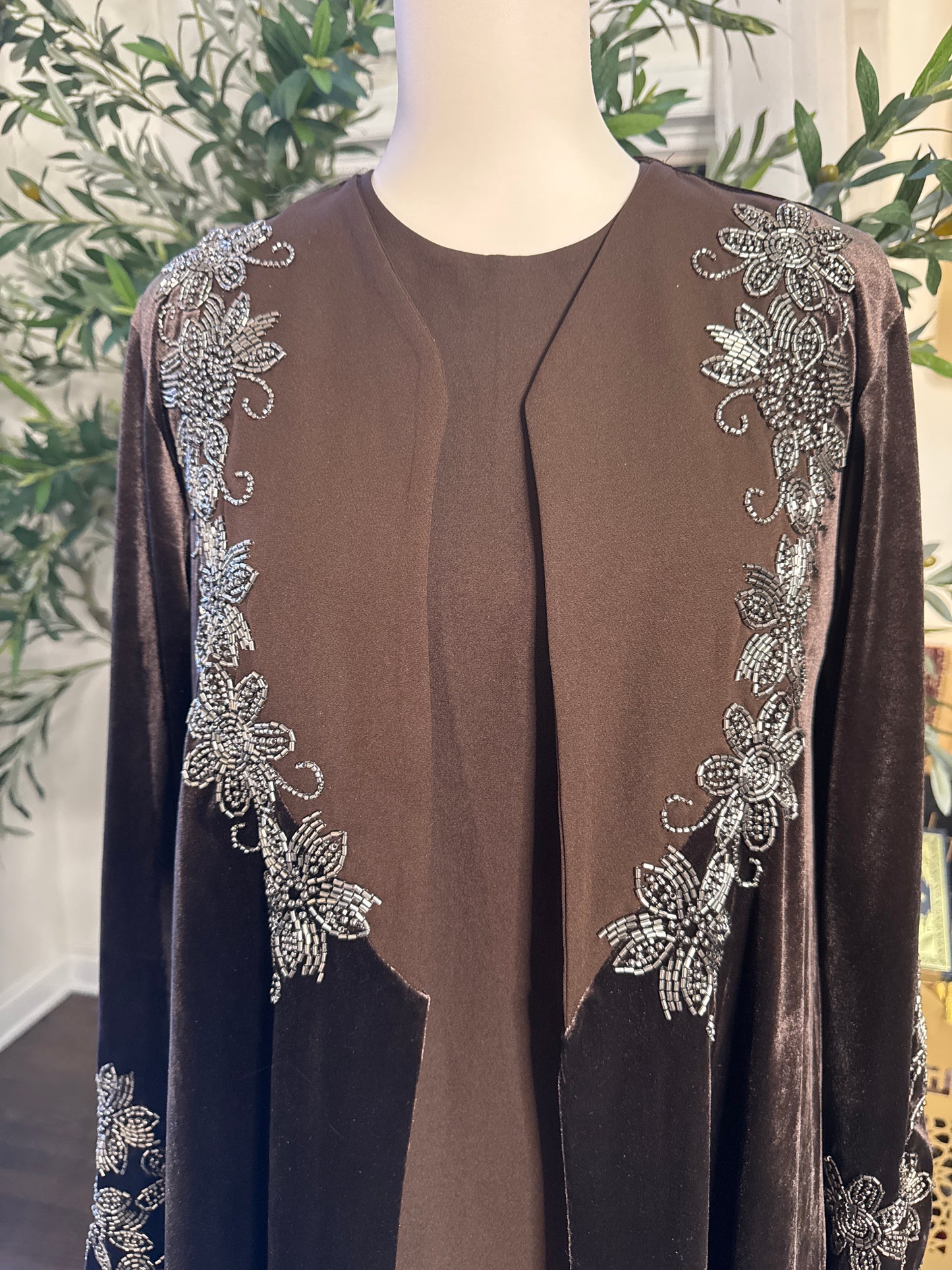 Velvet Beaded A Line Abaya set