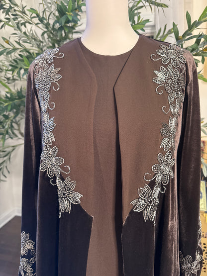 Velvet Beaded A Line Abaya set