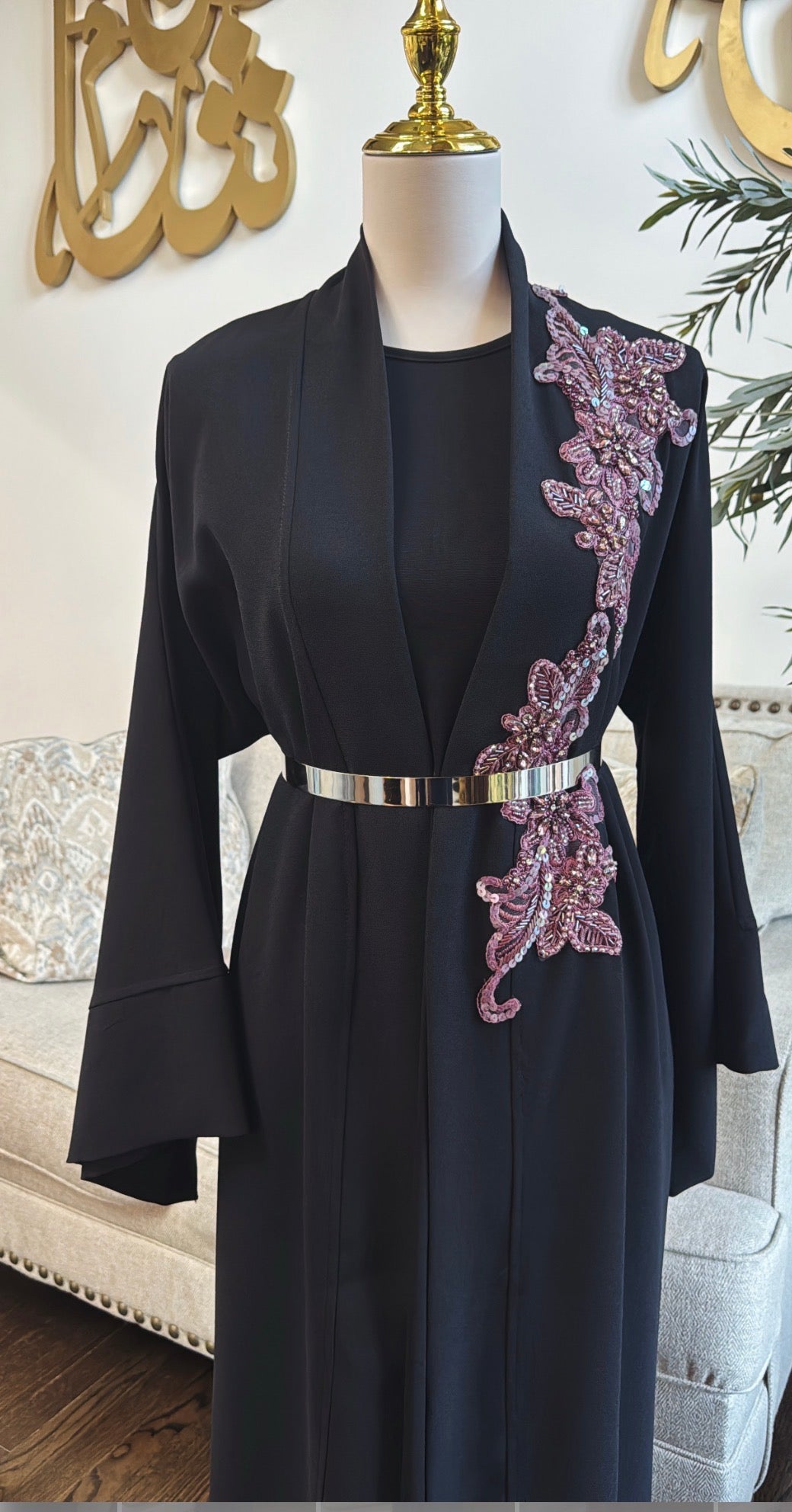 Embellished Bead Open Abaya