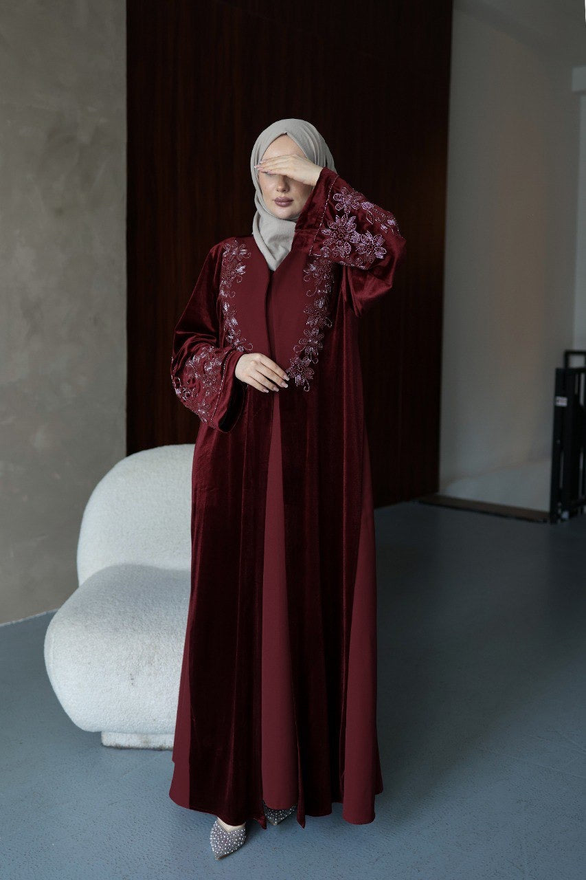 Velvet Beaded A Line Abaya set