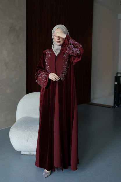 Velvet Beaded A Line Abaya set