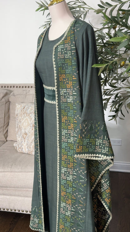 Luxurious embroidered Tatreez Butterfly Thobe Abaya set