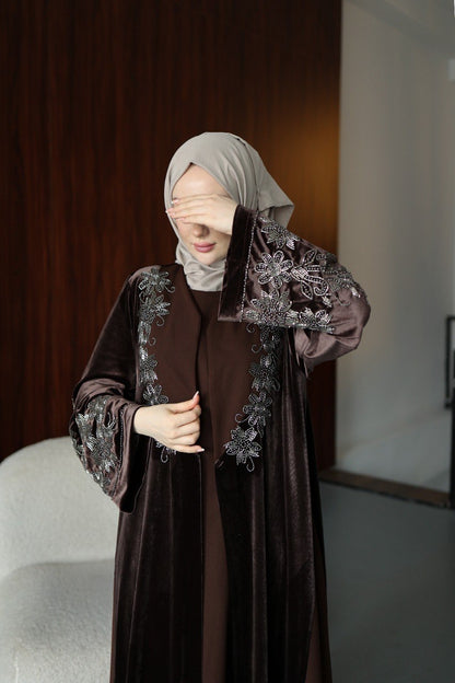 Velvet Beaded A Line Abaya set