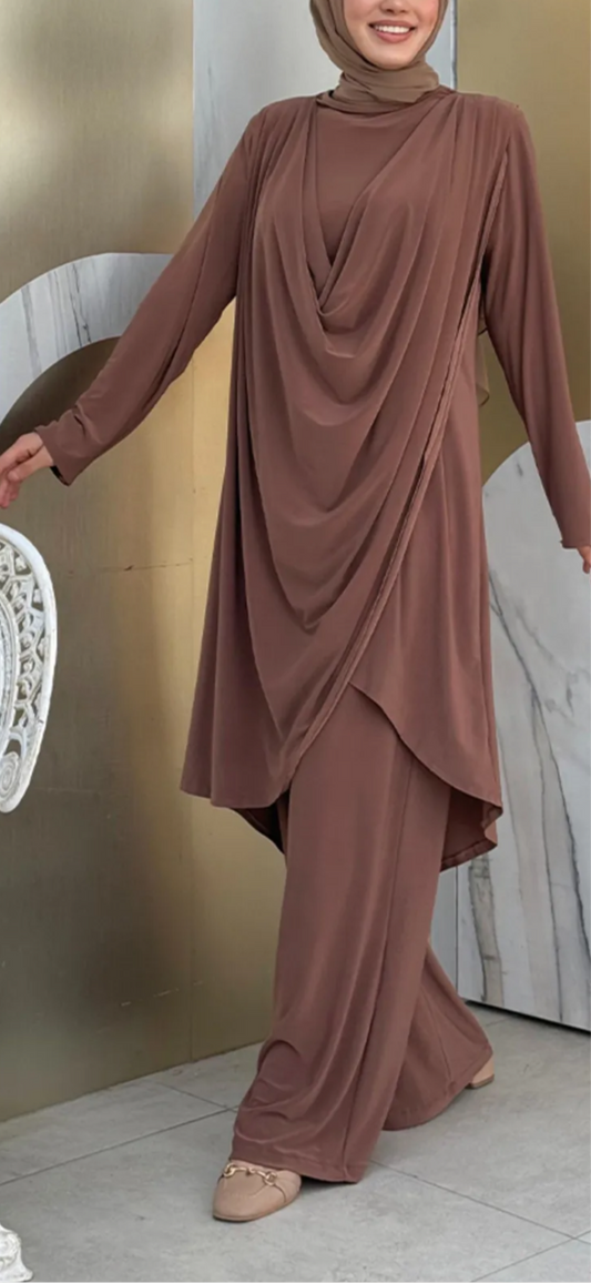 Asymmetric Cut Shawl Collar Tunic and Trousers Set