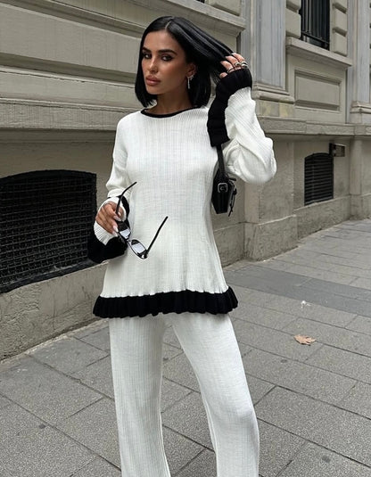 Co-Ord Dual-Tone Delight Knitwear Pant Set