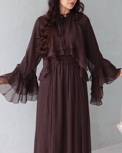 3 PCs Graceful Chiffon Ruffle Skirt Set
