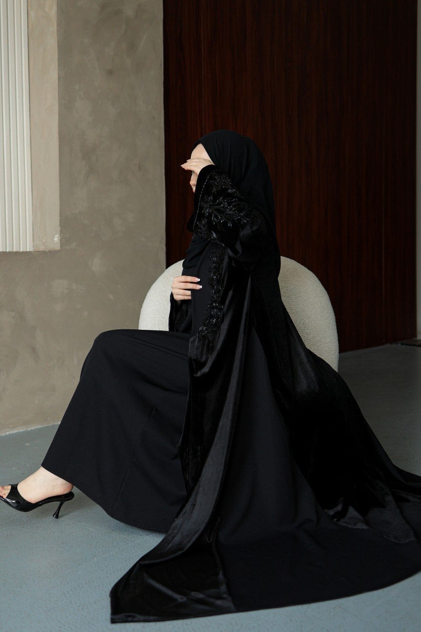 Velvet Beaded A Line Abaya set