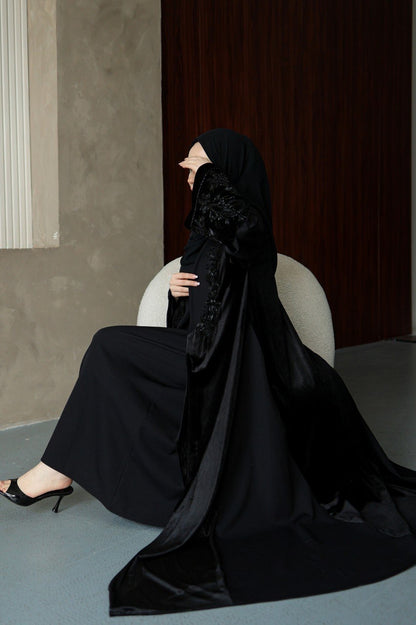 Velvet Beaded A Line Abaya set