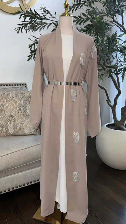 Royal beige embellished Open Abaya