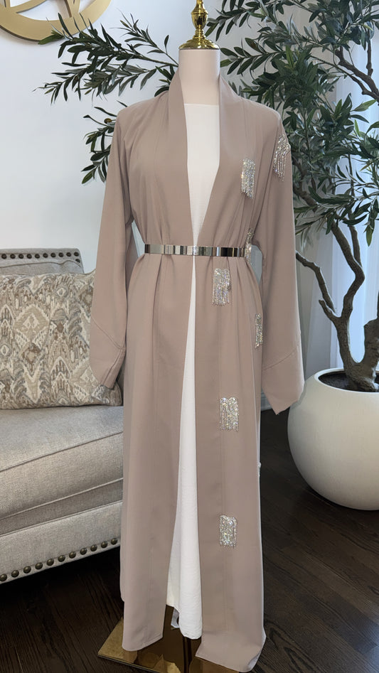 Royal beige embellished Open Abaya