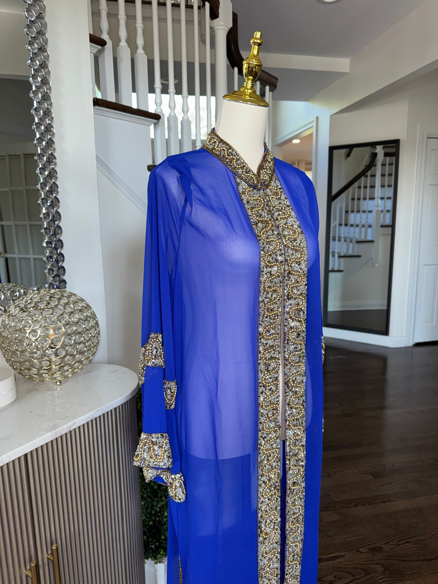 Stunning Sheer Chiffon Embellished Beaded Open Abaya